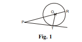 In Fig. 1, on a circle of radius 7 cm, tangent PT is drawn from